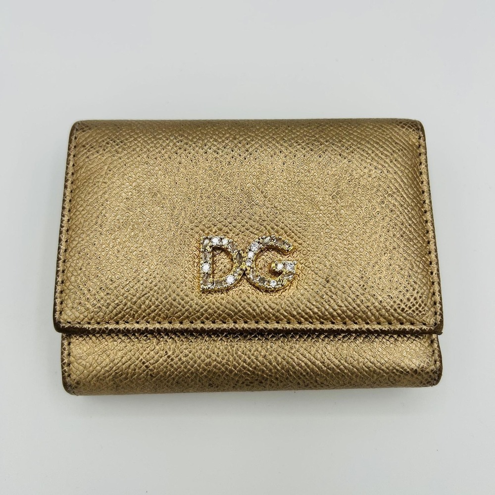 Dolce & Gabbana Wallet Womens One Size Gold Leather Folding Zip Coin Card Holder